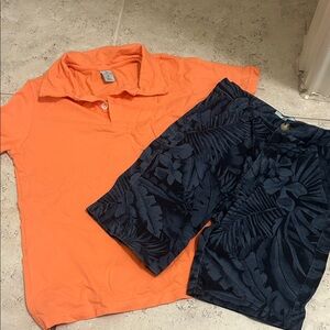 Class Club Orange Polo with Navy Tropical Print Shorts